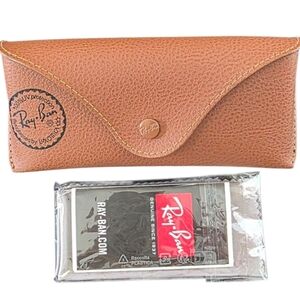 Ray-Ban Sunglasses Case Leather Snap Close With Pamplet And Cleaner Brown